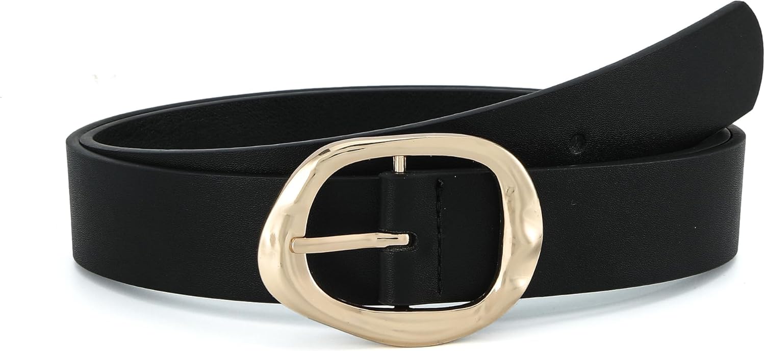 Earnda Leather Belts for Women Casual Fashion Waist Belt with Liquid Shapes Gold...