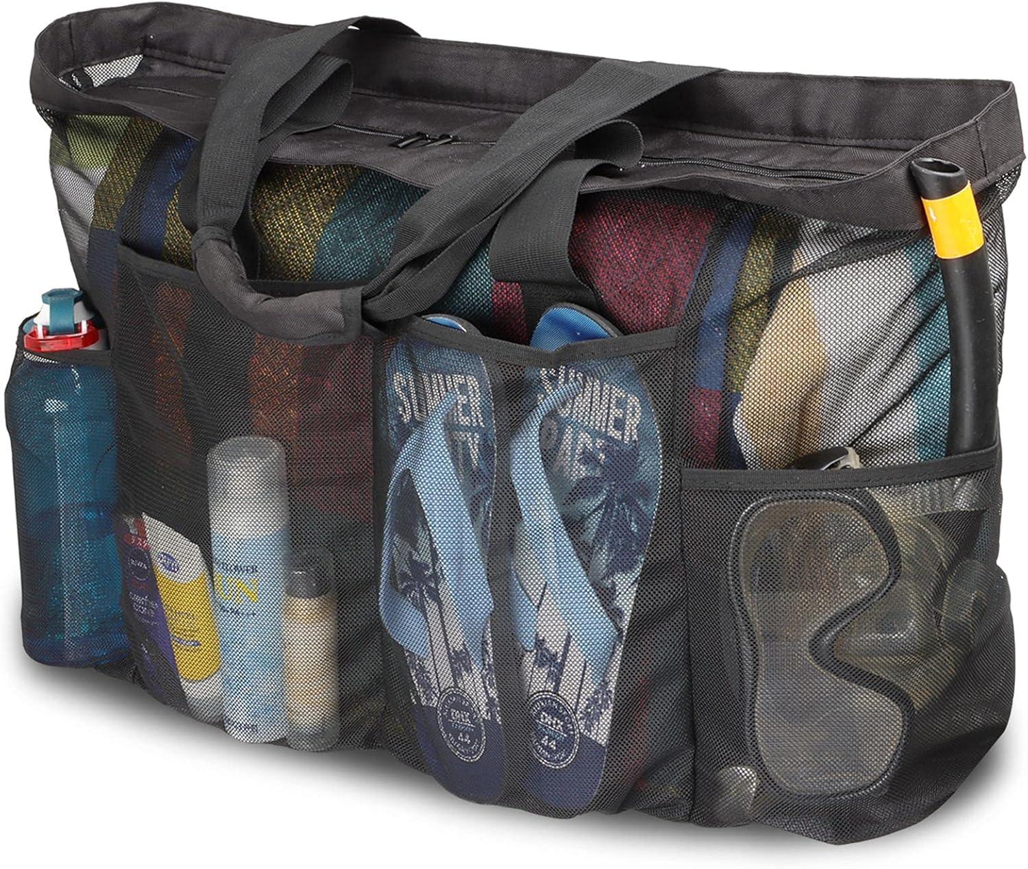 Extra Large Beach Bag, XL Mesh Tote with Zipper and Pockets Ideal for Your Famil...
