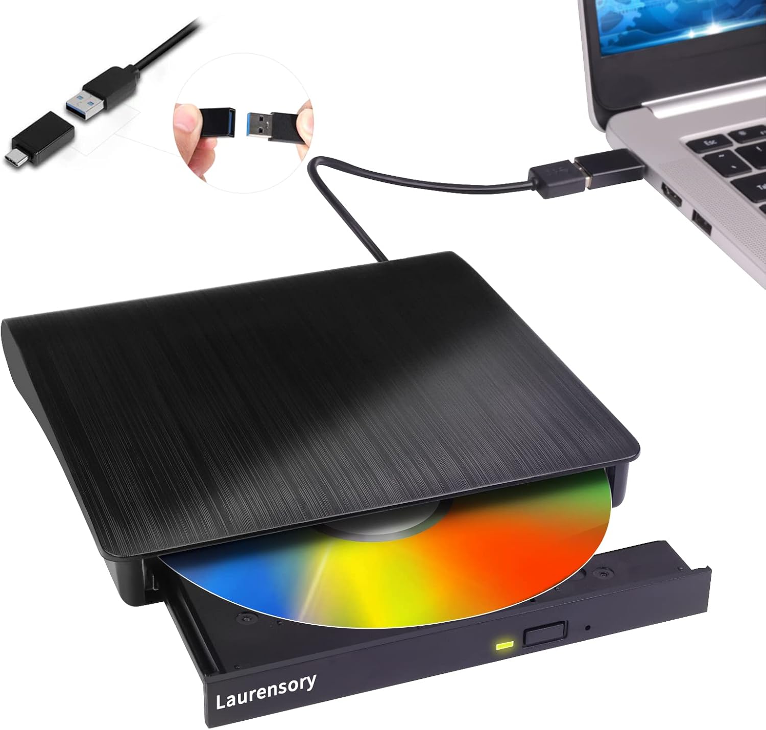 External DVD Drive USB 3.0 Type-C USB Portable Player for Laptop CD DVD +/-RW Di...