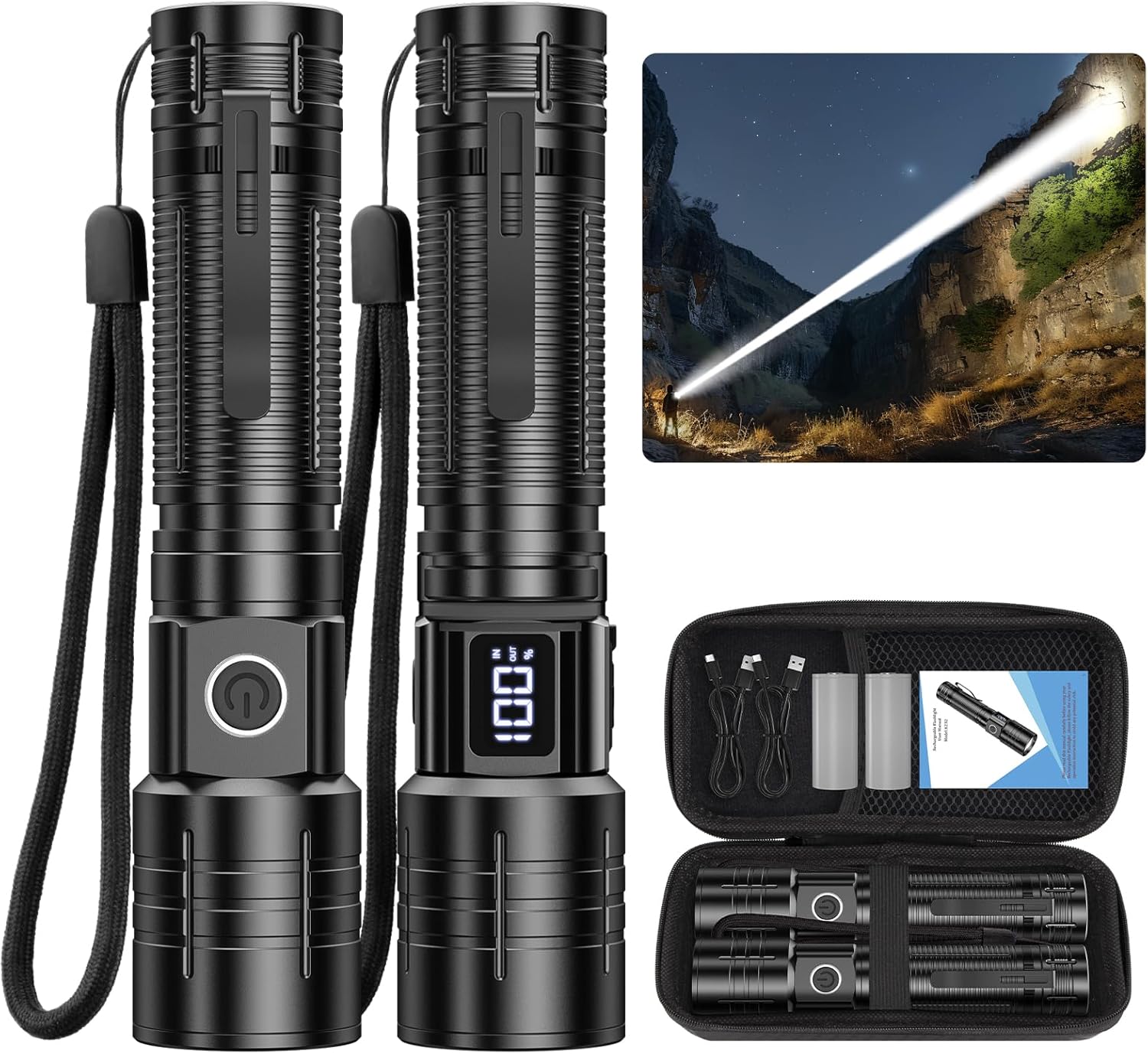 Tactical Flashlight High Lumens, LED Flashlight Rechargeable 20000LM Super Brigh...