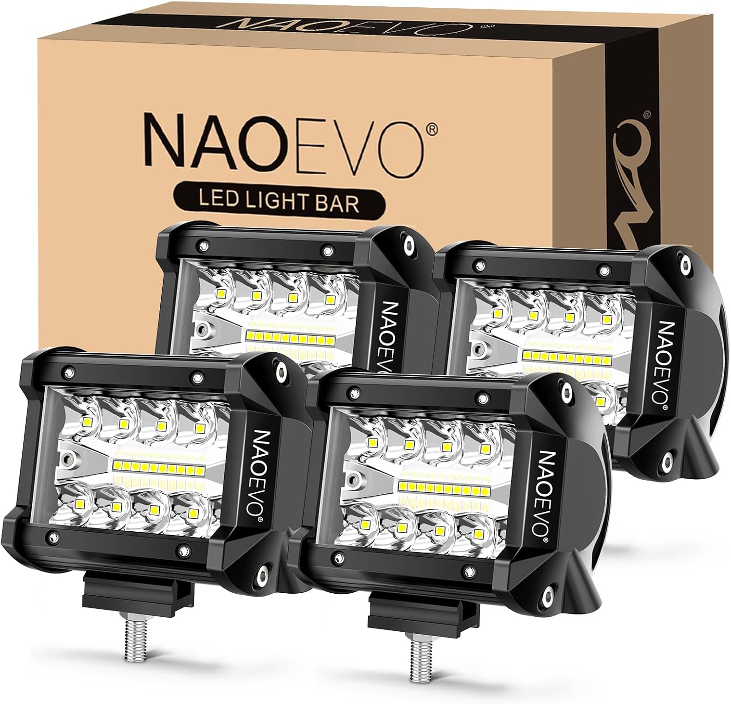 NAOEVO 4 Inch LED Pod Lights, 240W 24,000LM LED Fog/Driving/Off Road Lights with...
