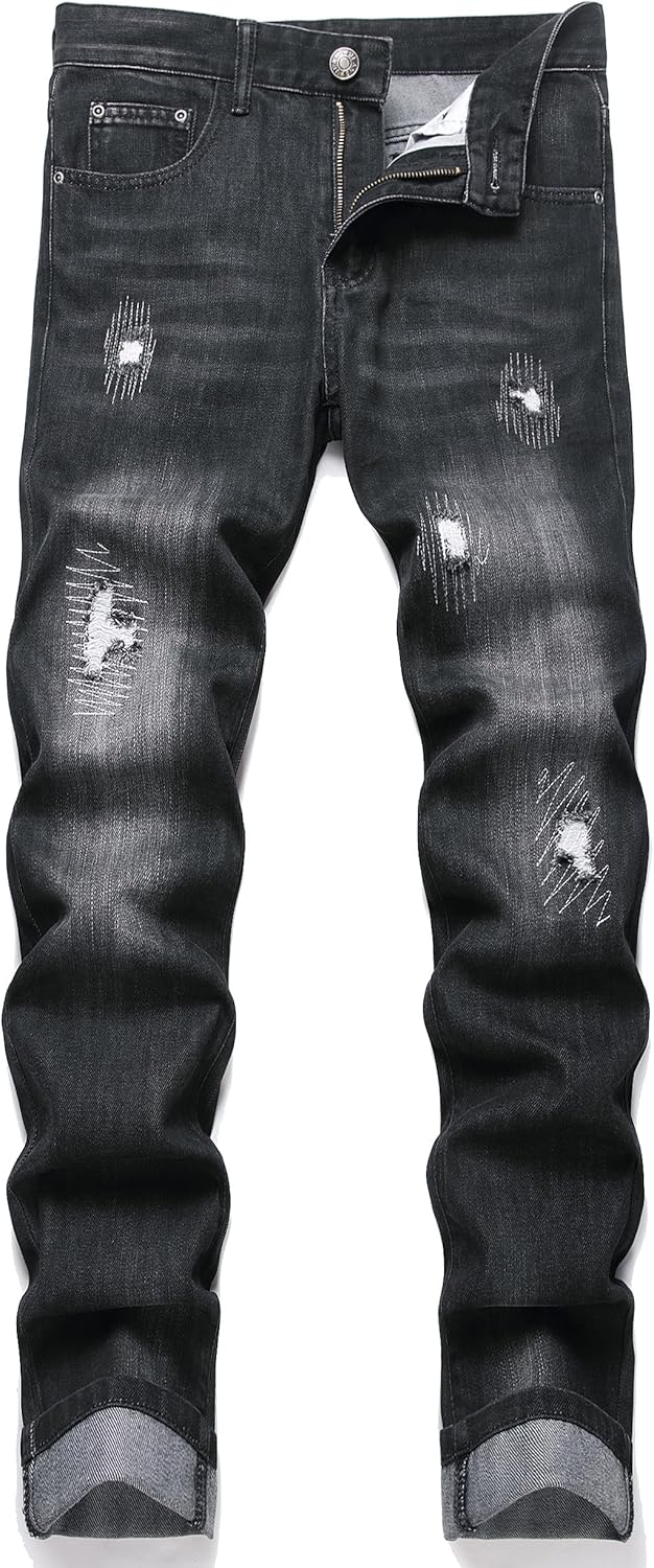 RXXKKK Men's Regular Slim Fit Jeans 38 720 Black