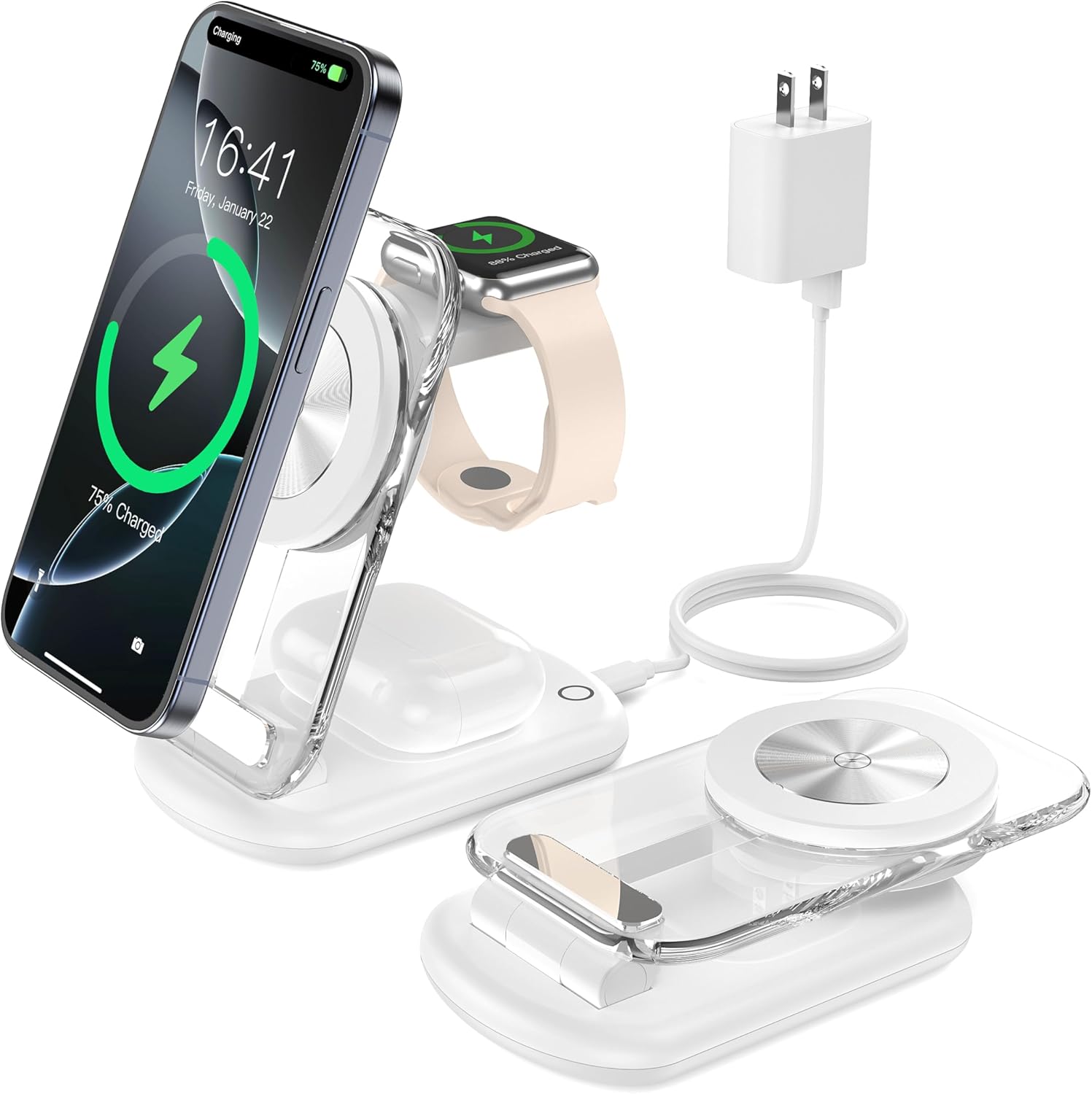 3 in 1 Magnetic Wireless Charging Station for Apple Devices, Fast Foldable Trave...