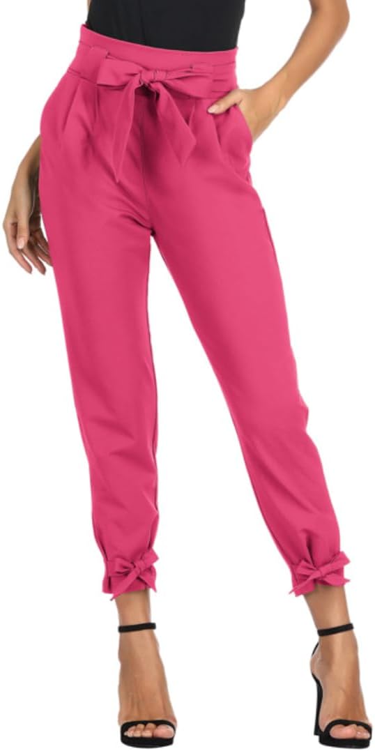 GRACE KARIN Women's Casual Pants Solid High Waist Self Tie Belted Pencil Trouser...