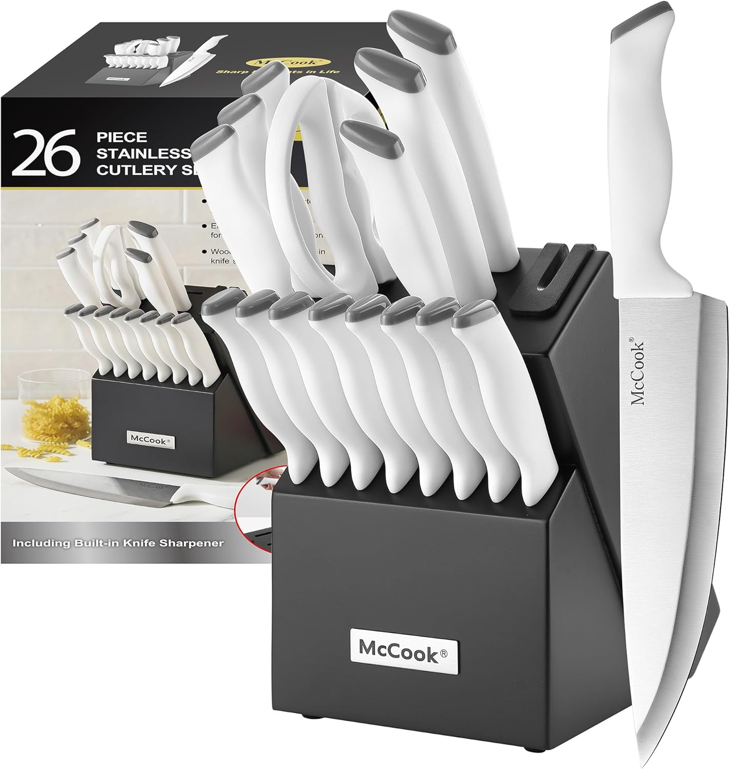 McCook® Knife Sets, German Stainless Steel Kitchen Knife Block Sets with Built-i...