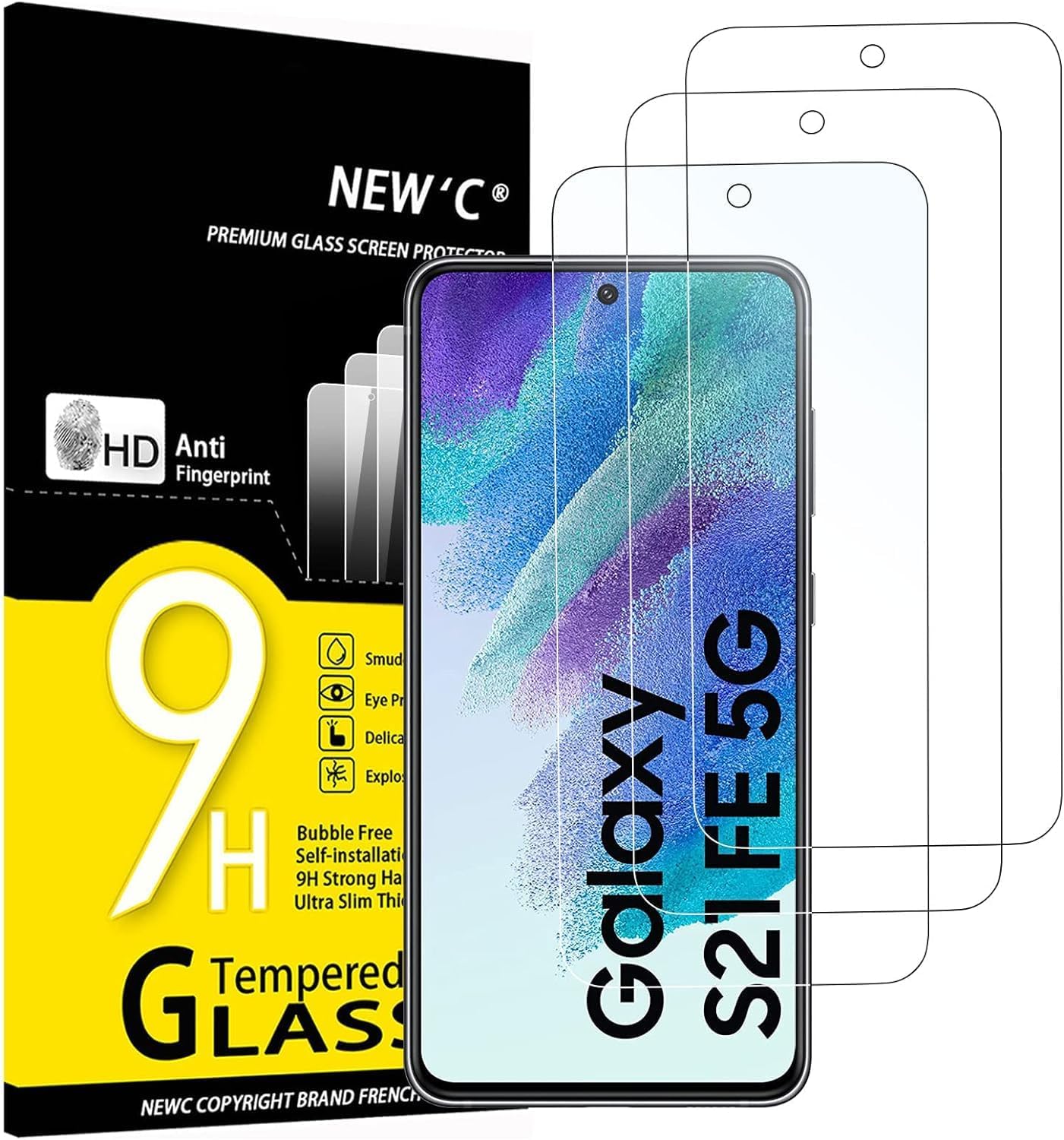 NEW'C 3 Pack Designed for Samsung Galaxy S21 FE 5G Screen Protector Tempered Gla...