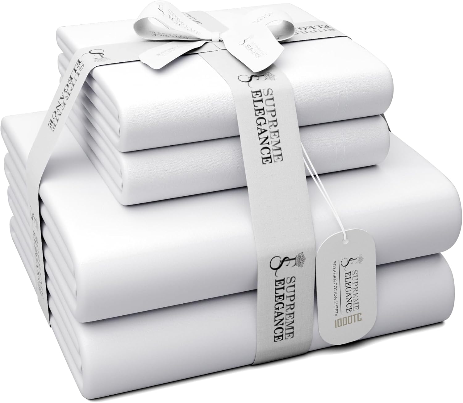 1000 Thread Count White King Size Sheet Set, 100% Egyptian Cotton Luxury Sateen...
