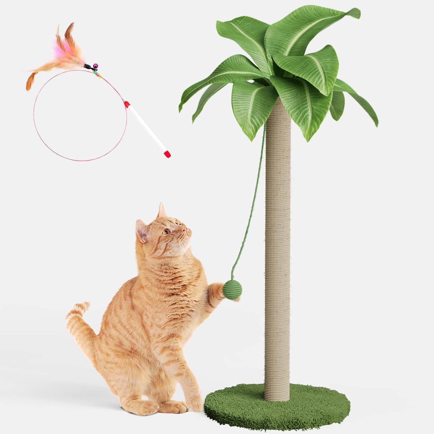 Cat Scratching Post for Indoor Cats and Kitten, 33.5" H Sisal Rope Scratching Po...