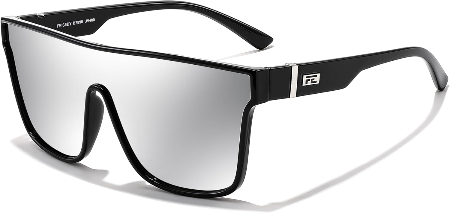 FEISEDY Sunglasses for Women Men, Fashion Mirrored Single Lens, Driving Beach Su...
