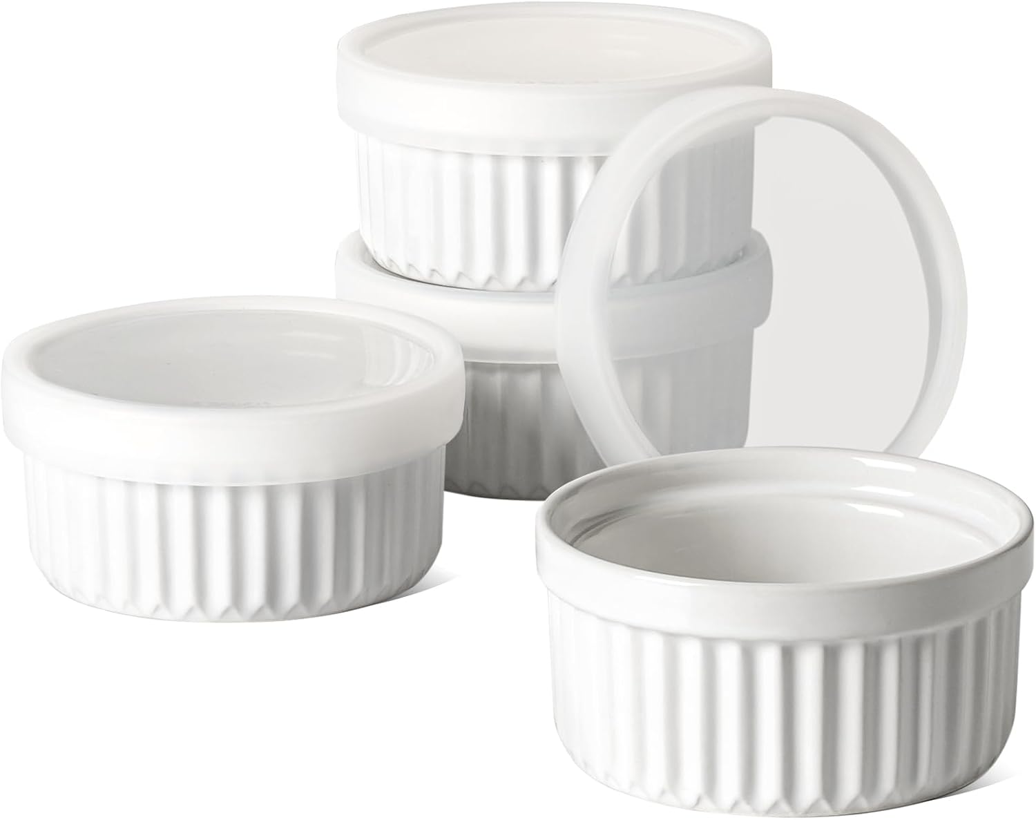 LE TAUCI Ramekins with Lids, 8 OZ Ramekins Oven Safe, Creme Brulee Ramekin Bowls...