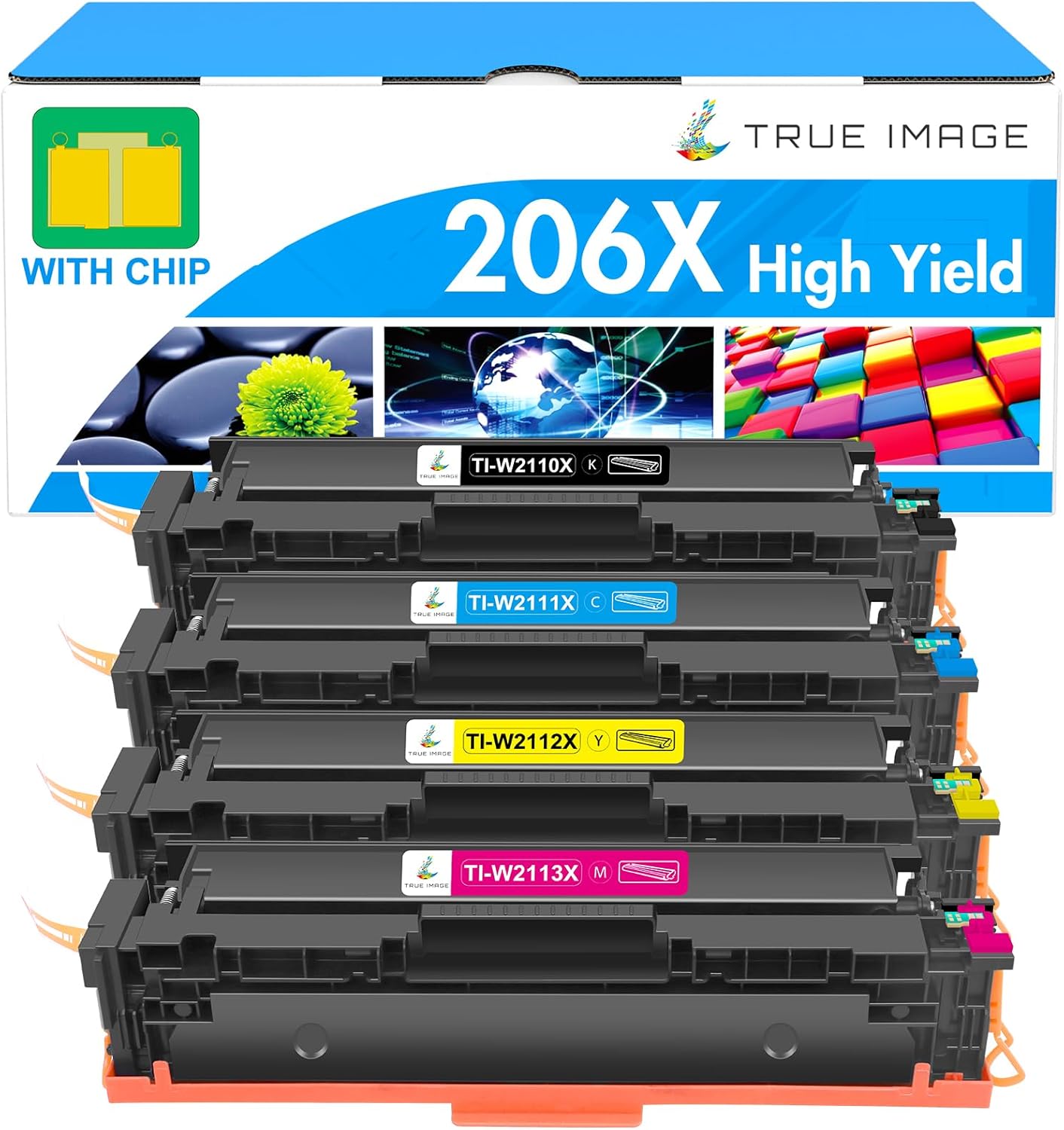 206X Toner Cartridges 4 Pack High Yield: MFP M283cdw M255dw M283fdw 206A Set Com...