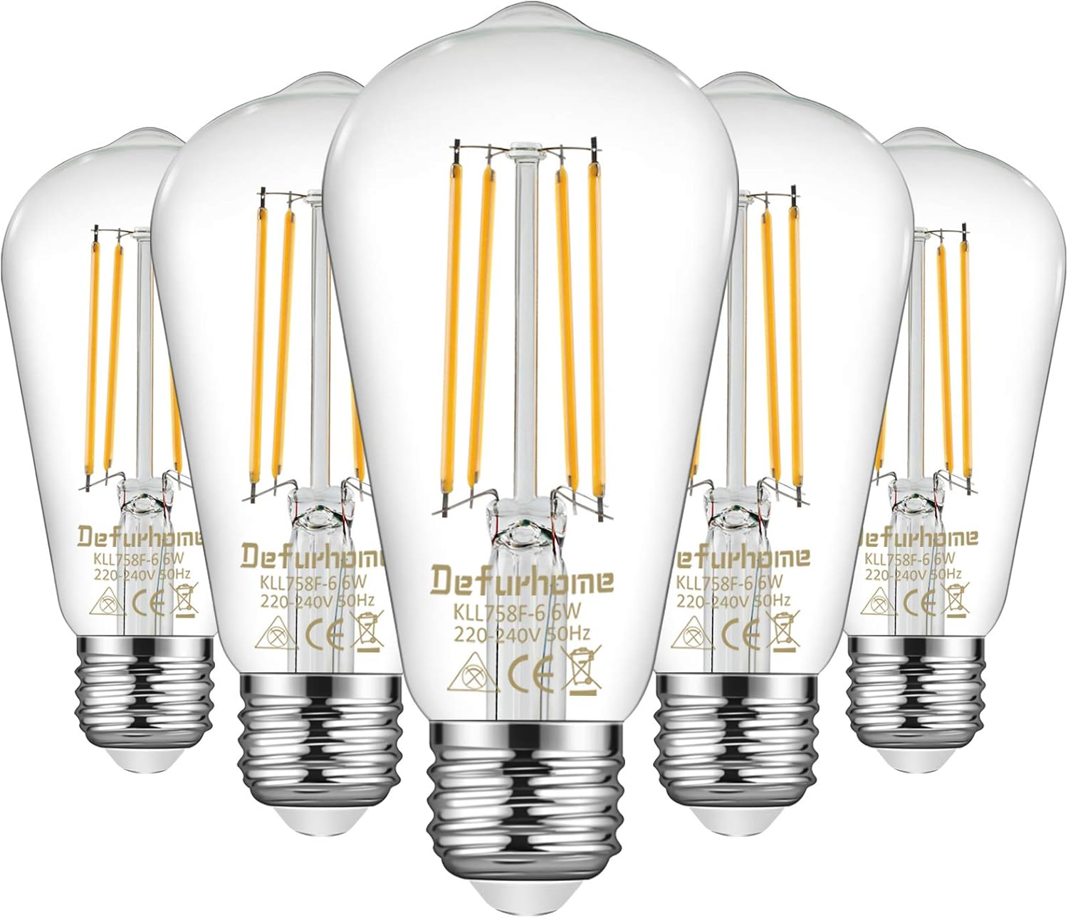 Defurhome ST58 E27 6W LED Edison Light Bulbs 60W Equivalent, Daylight White 5000...
