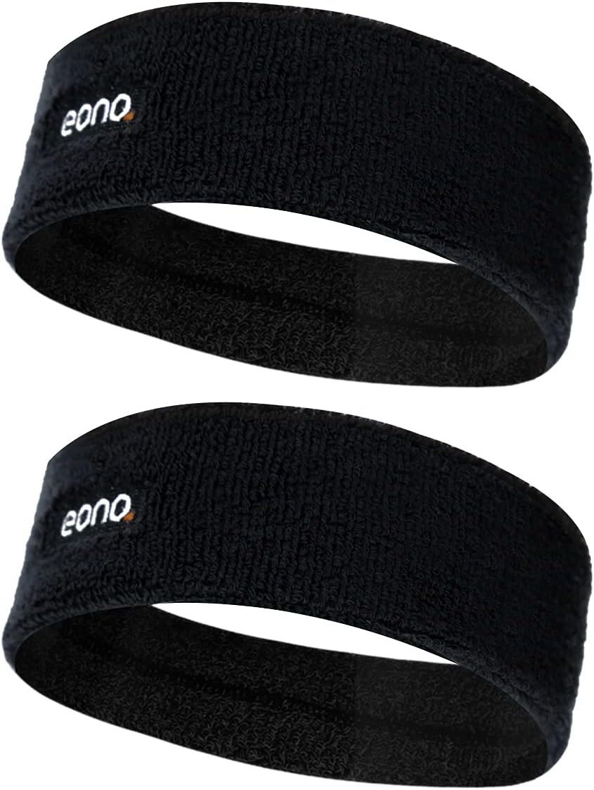 Eono Elastic Sports Headband 2Pack Unisex High Absorption Sweat Band Hair Band f...