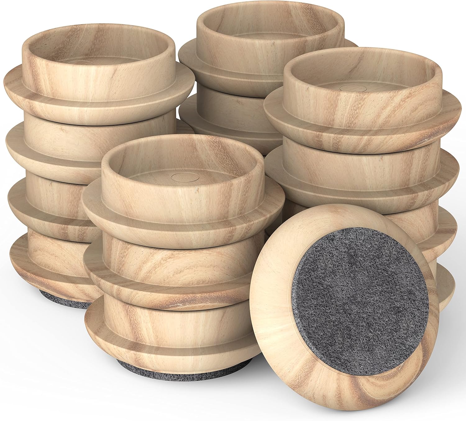 Medipaq Felt Castor Cups – 16x Small 44mm Light Wood Grain – Protects Wooden & S...