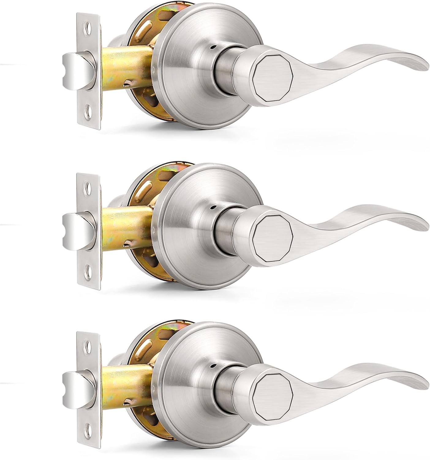 Probrico Passage Door Levers Satin Nickel Interior Door Handle for Hallway and C...