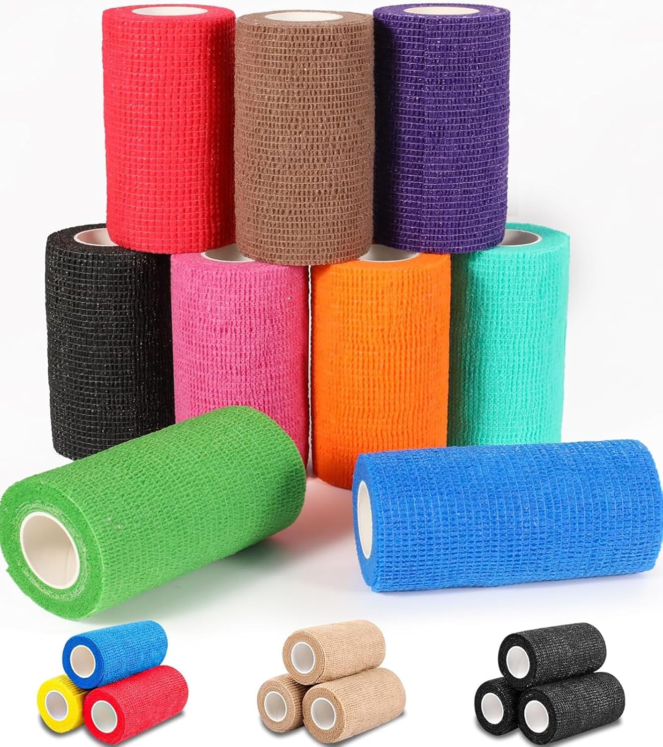 AZEN 9 Pack Self Adhesive Bandage Wrap, 4" X 5 Yards Elastic Cohesive Bandage Wr...