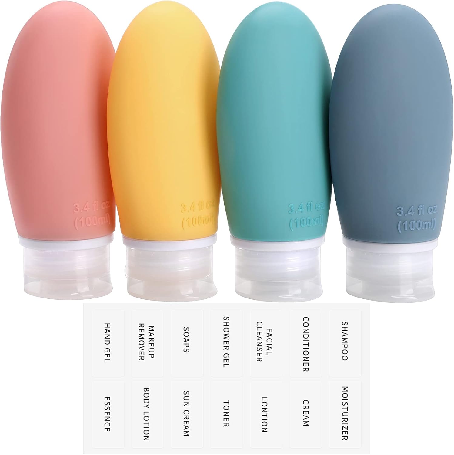 Opret 100ml Silicone Travel Bottle for Toiletries, 4 Pack Leak Proof Refillable...