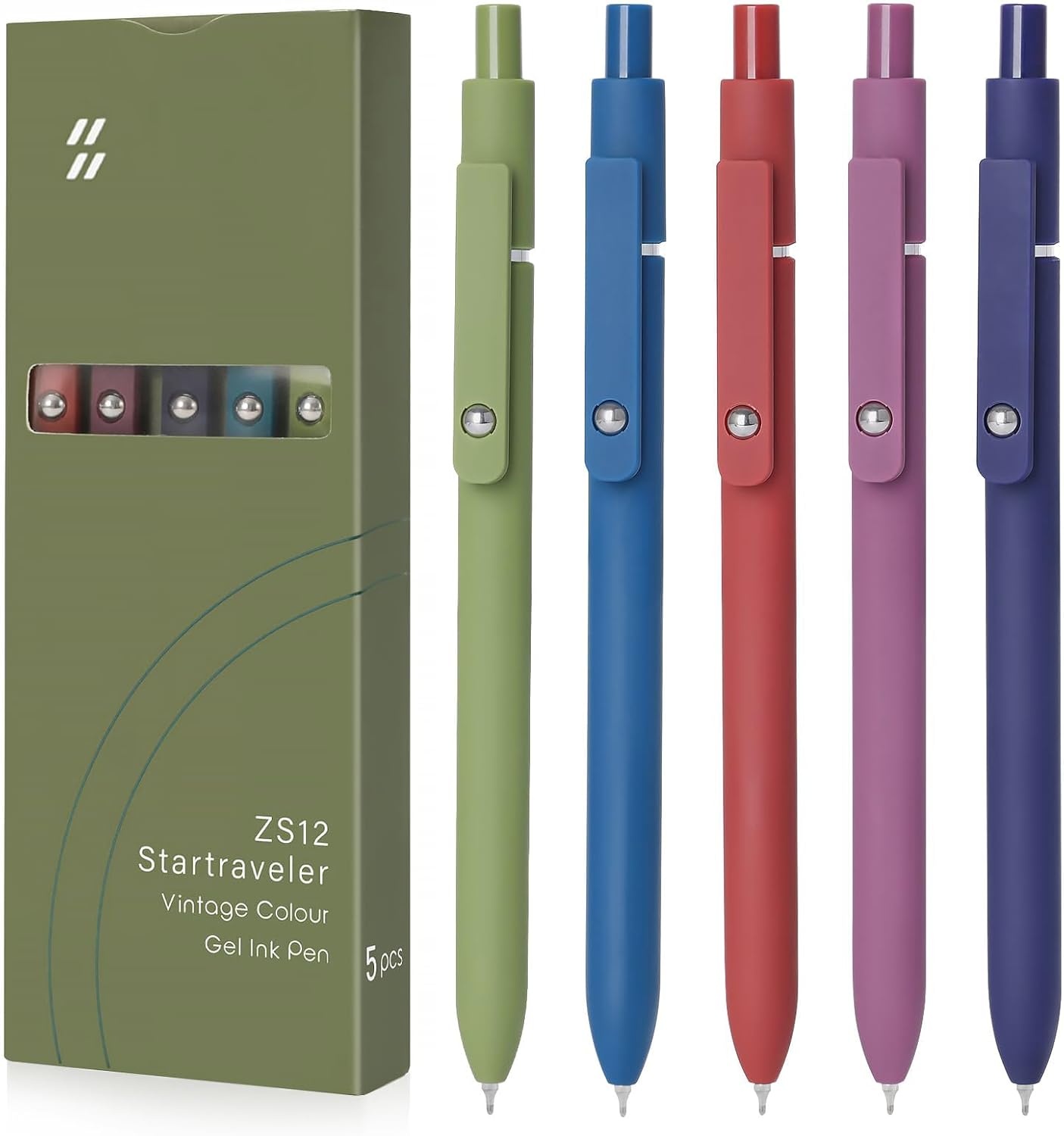 FIOVER 5pcs Gel Pens Quick Dry Ink Pens Fine Point Premium Retractable Rolling B...