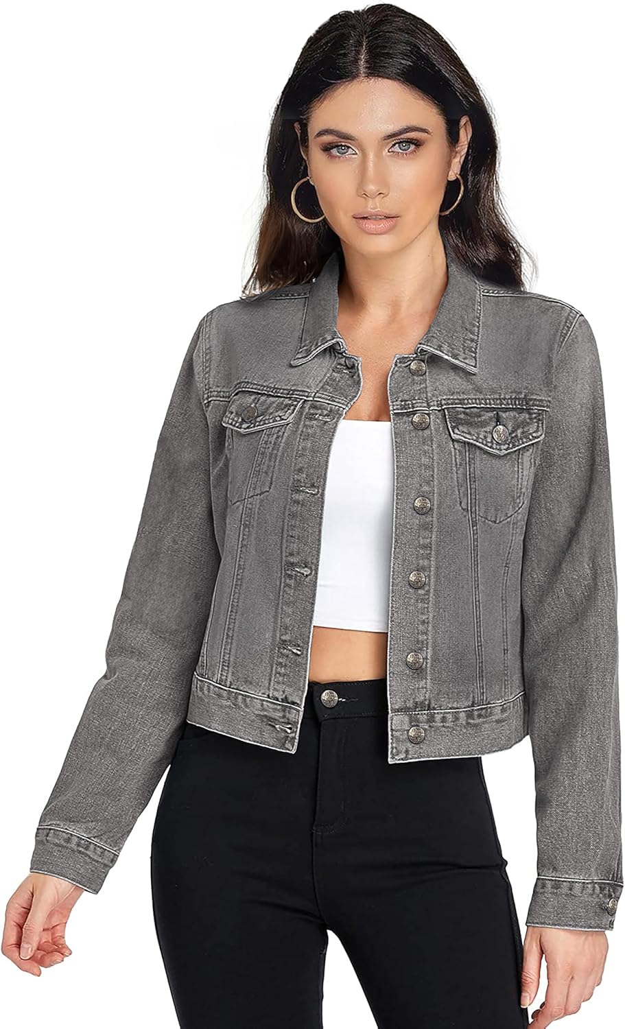 Hybrid & Company Women's Long Sleeve Denim Jackets Basic Button Down Jean Jacket...