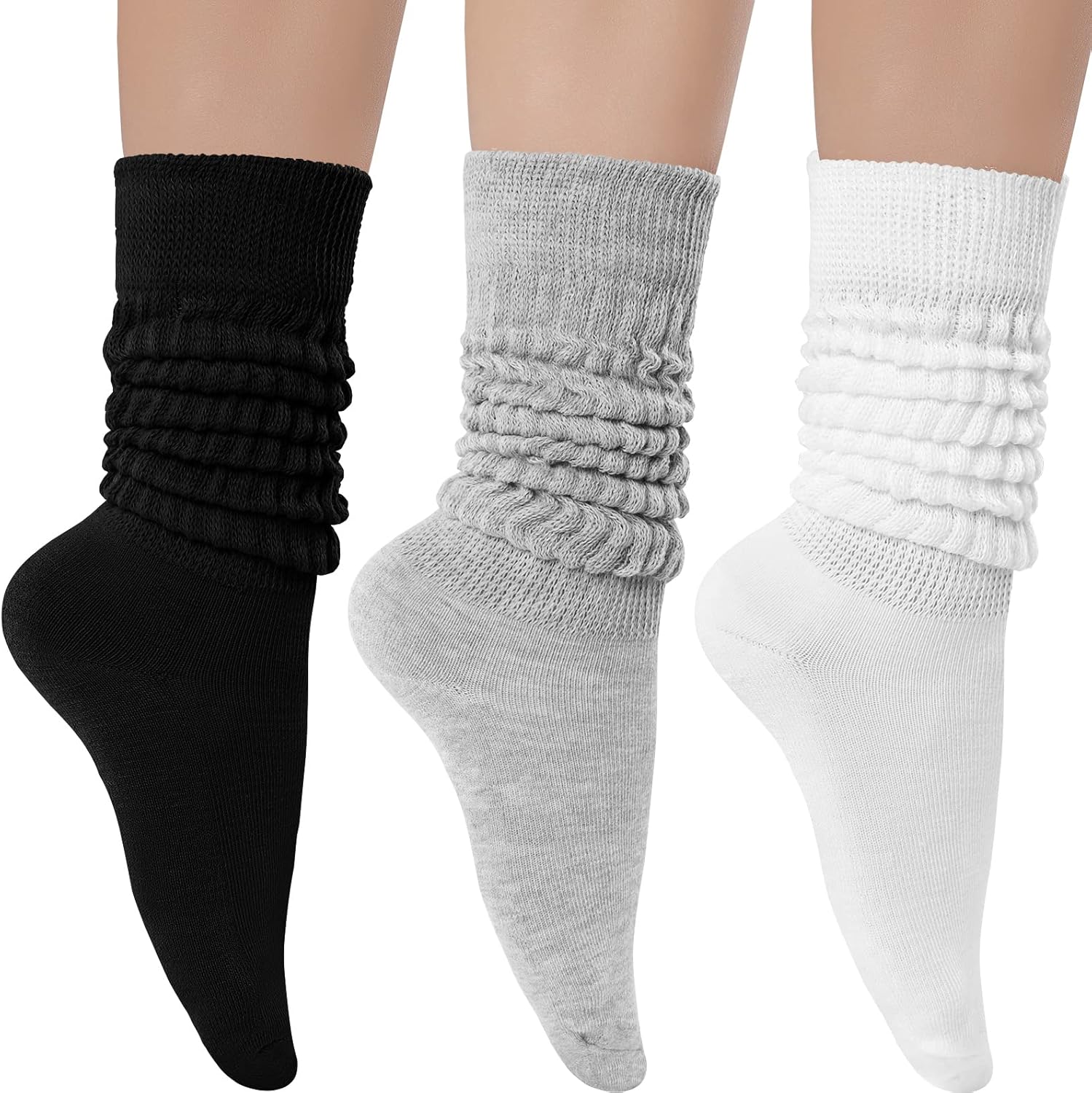 Witwot 3 Pairs Women's Slouch Socks Cotton Knit Knee High Tube Scrunch Sock Size...