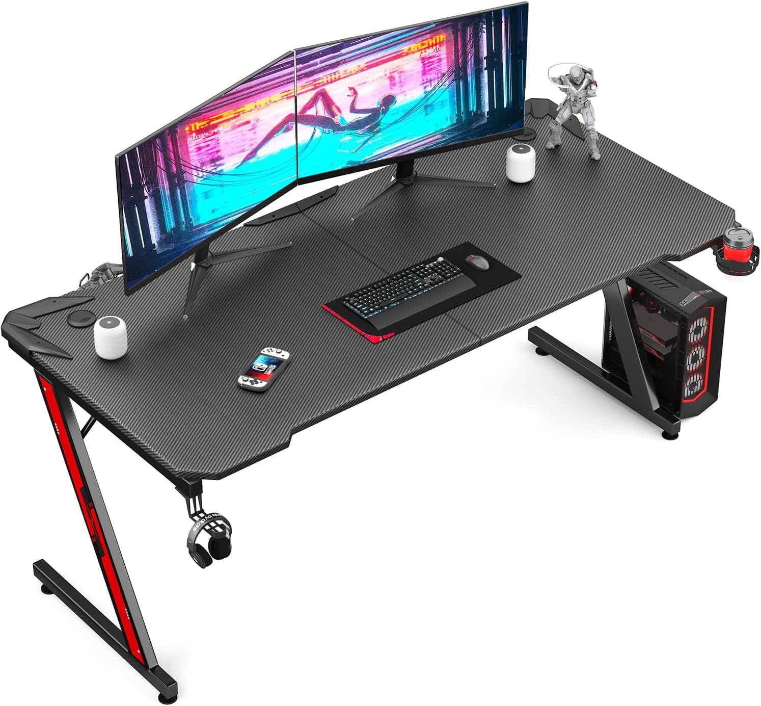Homall Gaming Desk Computer Desk with Carbon Fiber Surface, Gaming Table Z Shape...