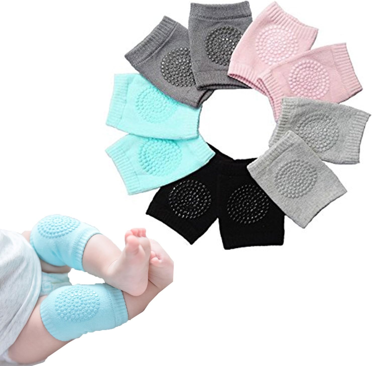 BOSONER Baby Crawling Anti-Slip Knee Pads,Unisex Baby Toddlers Kneepads 5 Pairs...
