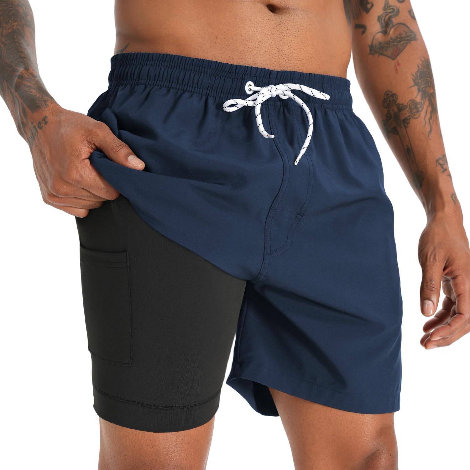 iCKER Swim Shorts Men Swim Trunks 2 in 1 Compression Liner Quick Dry Swimming Bo...