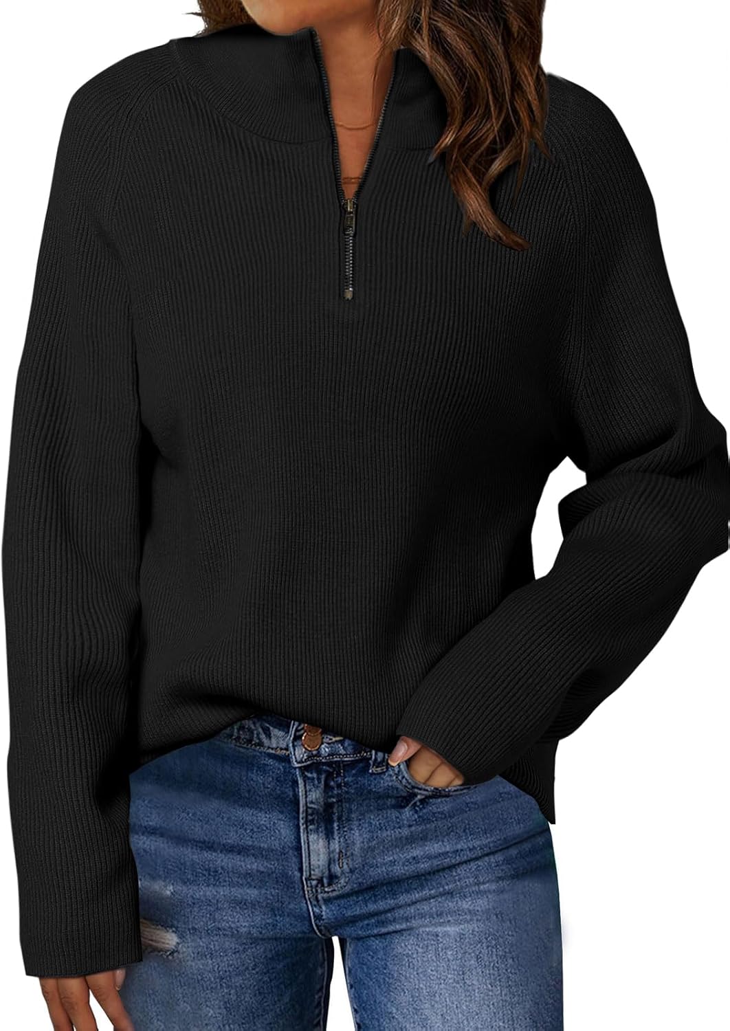 ZANZEA Quarter Zip Pullover Women Long Sleeve Knit Sweater V Neck Fall Tops Fash...