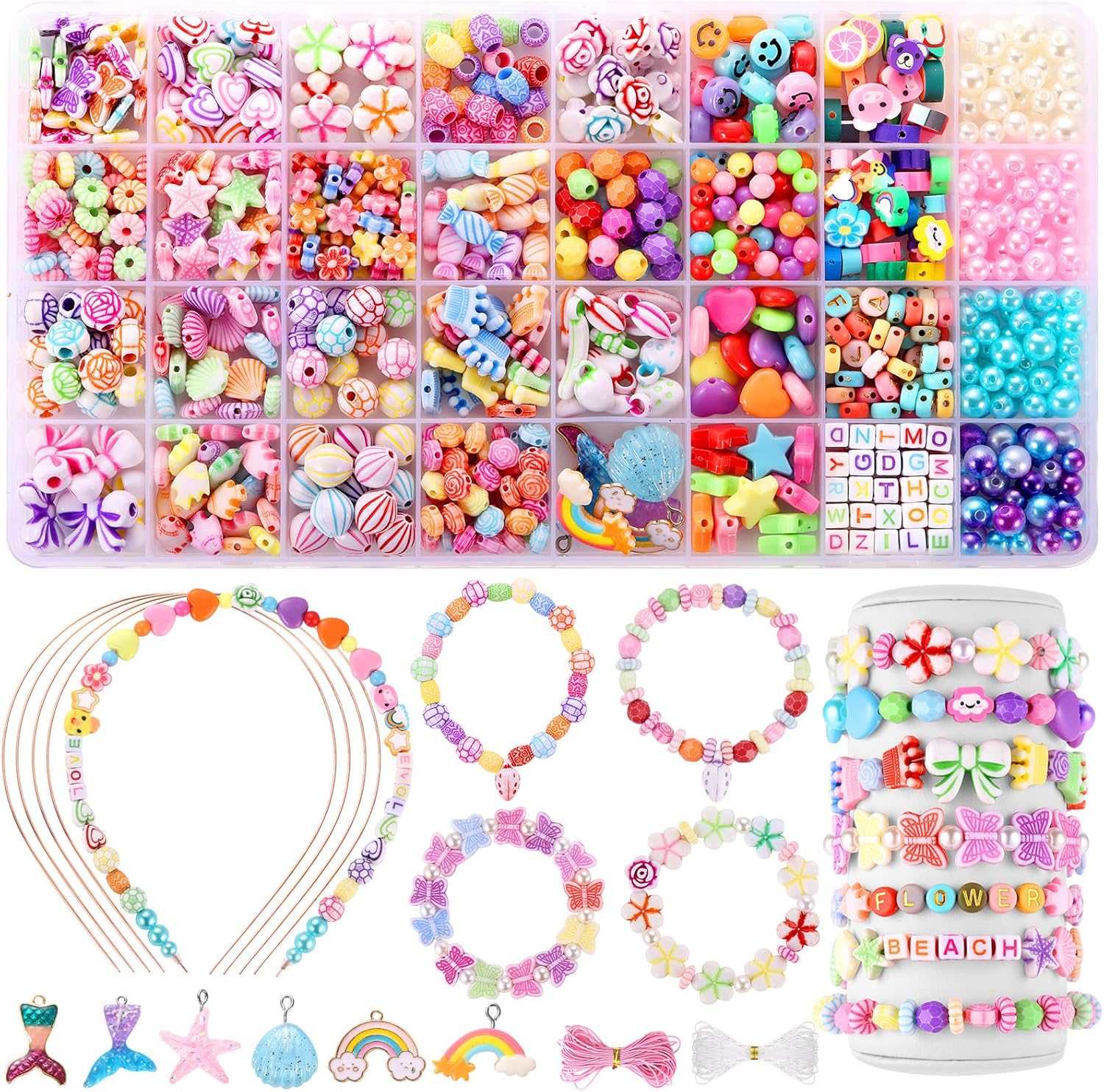 Funtopia Bracelet Jewellery Making Kits for Girls, 32 Types Beads DIY Arts and C...