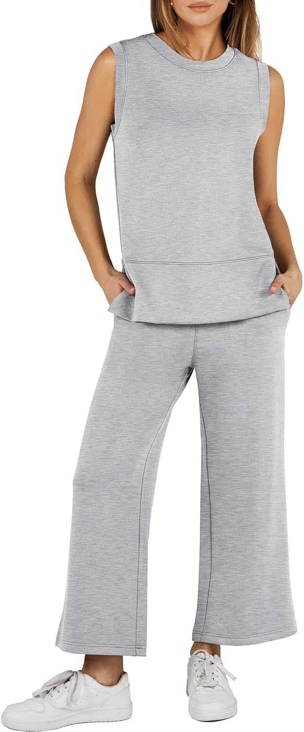 ANRABESS Women's 2 Piece Sets Summer Outfits Sleeveless Wide Leg Tracksuits Casu...