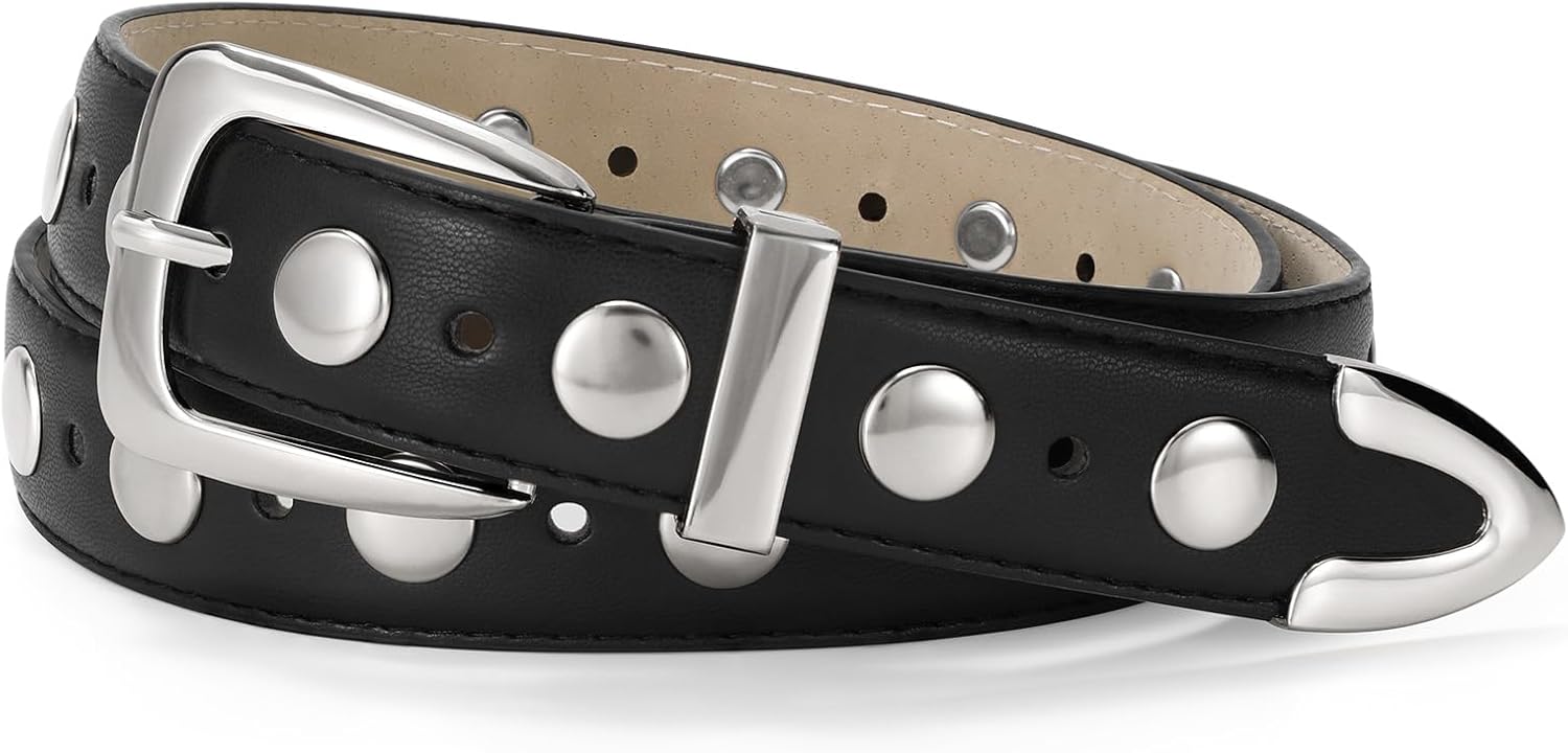 JASGOOD Women Leather Belt Fashion Studded Belt Ladies Punk Belt Vintage Leather...