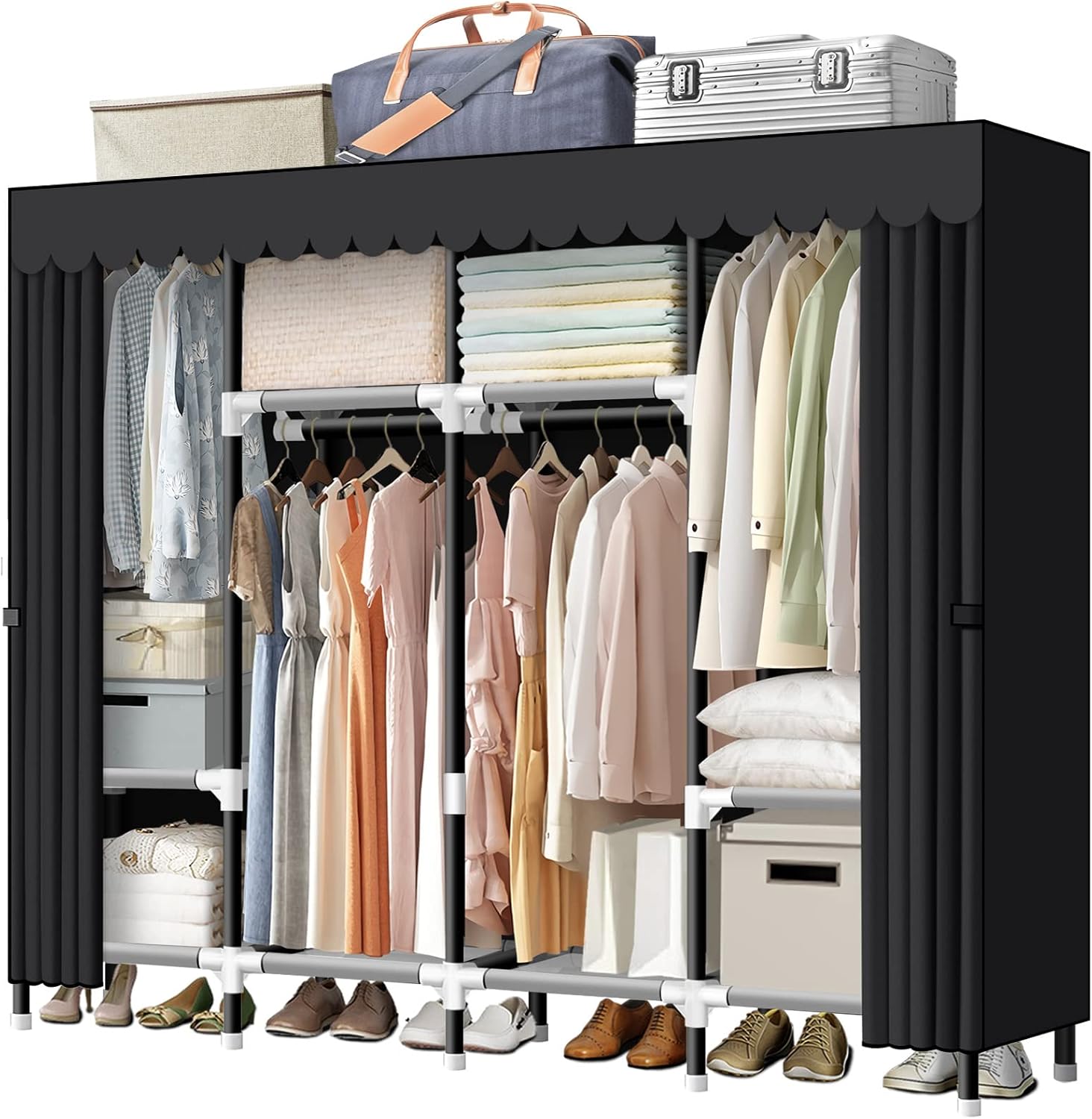 LOKEME Portable Closet, 67 Inch Wardrobe Closet for Hanging Clothes with 4 Hangi...