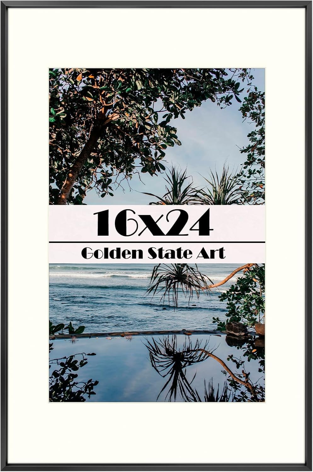 Golden State Art, 16x24 Black Picture Frame Displays Photo 12x18 with Mat or 16...