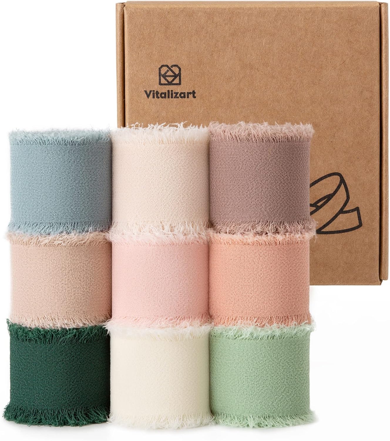 Vitalizart 1" x 27 Yd Chiffon Silk Ribbon Mixed Color Ribbons Set 3 Yd x 9 Rolls...