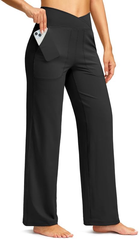 Soothfeel Wide Leg Pants Woman Yoga Pants with Pocket Crosscover High Waist Stre...