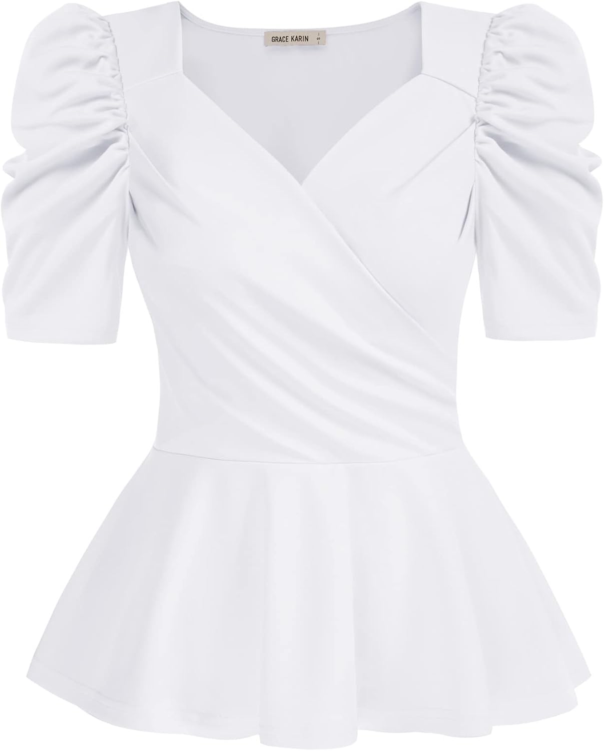 GRACE KARIN 2025 Womens Tops Elegant Peplum Top Wrap V Neck Puff Short Sleeve Su...