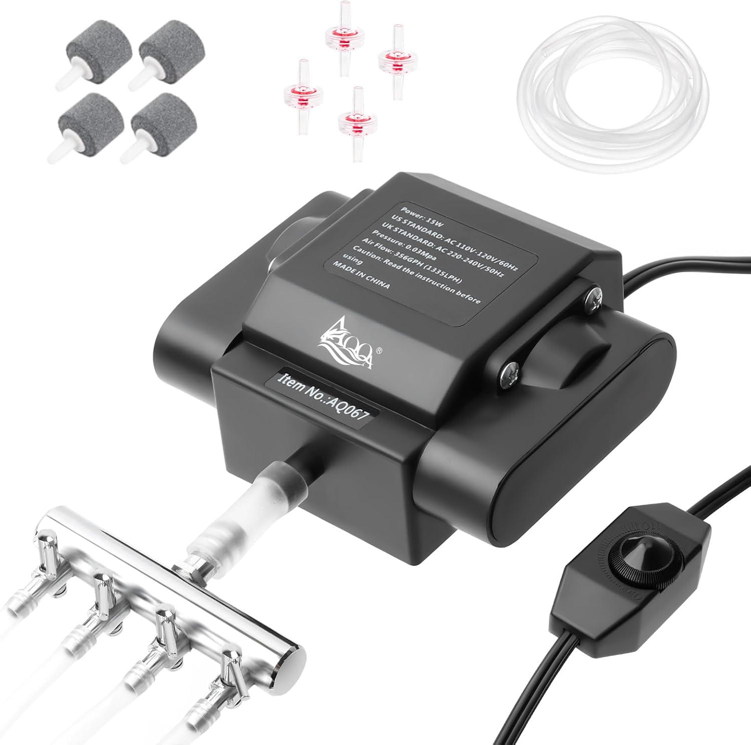 AQQA Aquarium Air Pump,4 Outlets Powerful Outdoor Pond Aerator Fish Tank Oxygen...