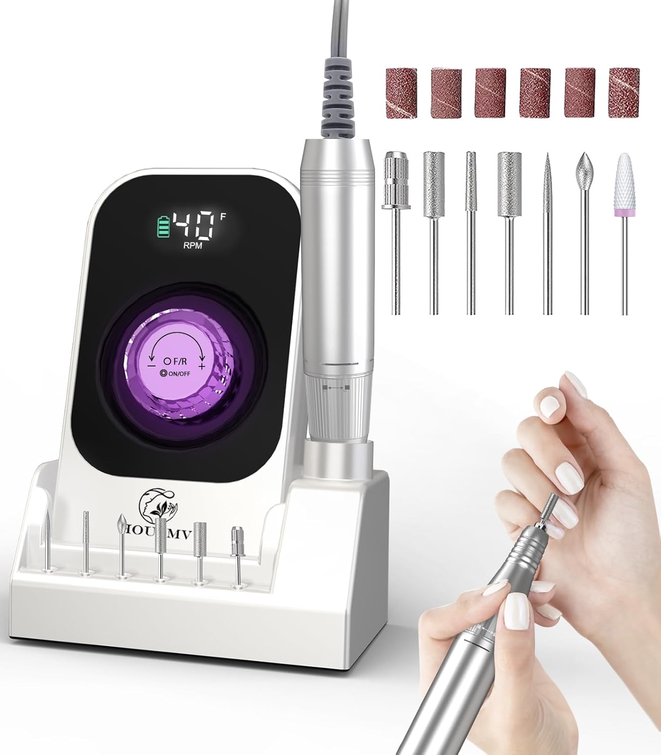 Portable Nail Drill Electric File: 40000RPM Professional Rechargeable Nail E-Fil...
