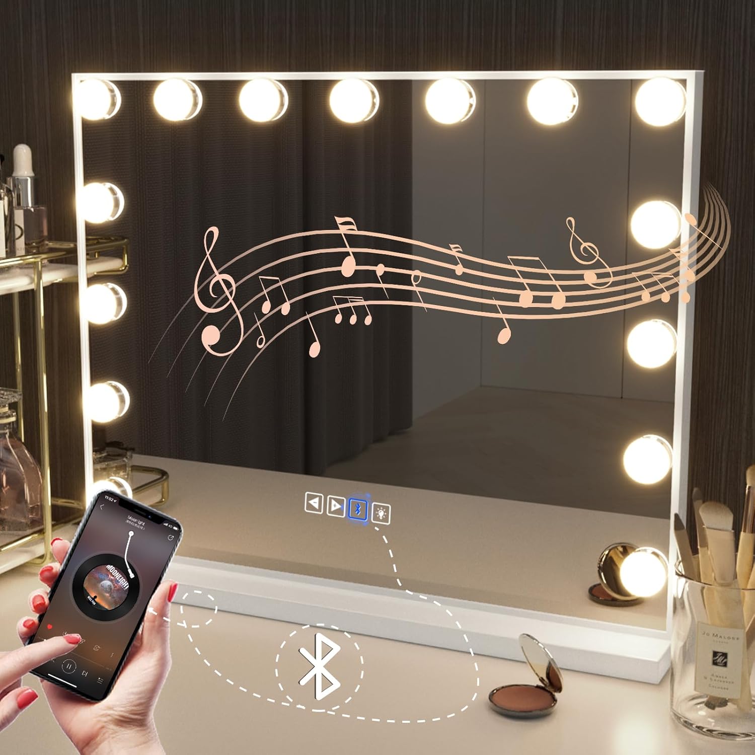 Hansong Vanity Mirror with Lights and Speaker22''x18'' Hollywood Makeup Mirror w...