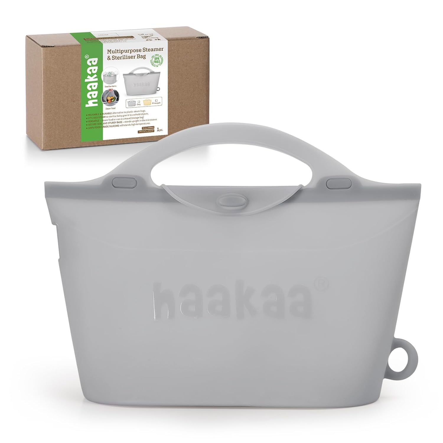 Haakaa Silicone Microwave Steamer & Steriliser Bag, Lager Capacity Reusable Stea...