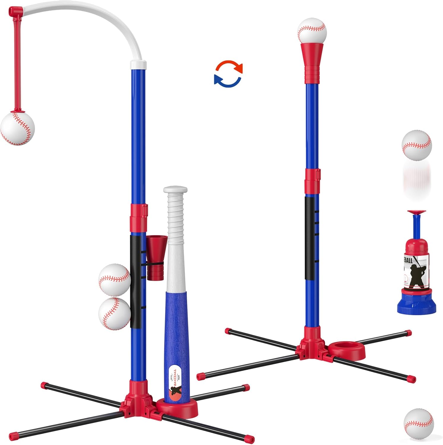 3-in-1 Baseball Set for Kids 3-5 - Tee Ball Stand, Hanging Tee, Ball Launcher an...