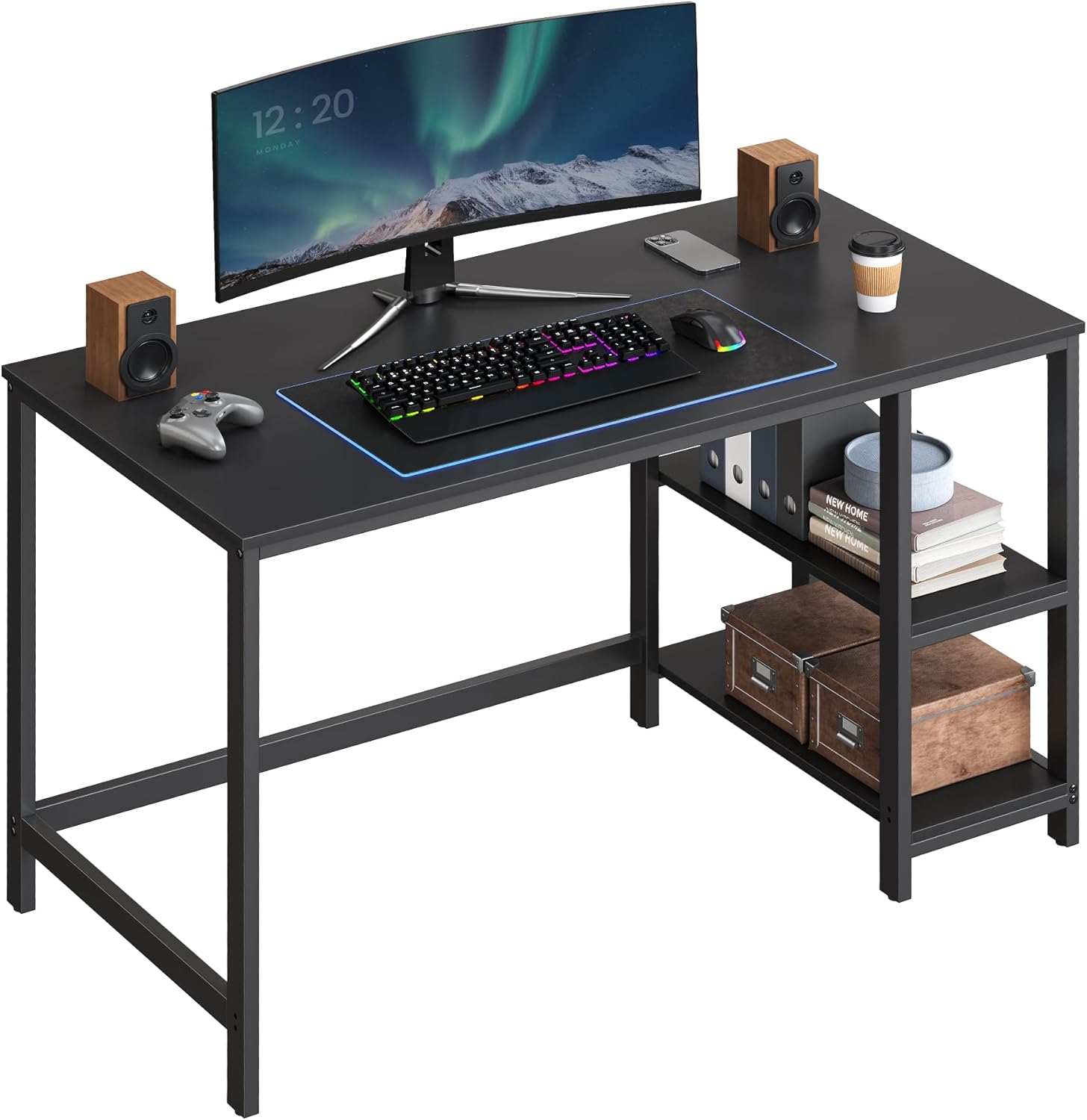 VASAGLE Computer Desk, Writing Desk with 2 Shelves on Left or Right, Work Table...
