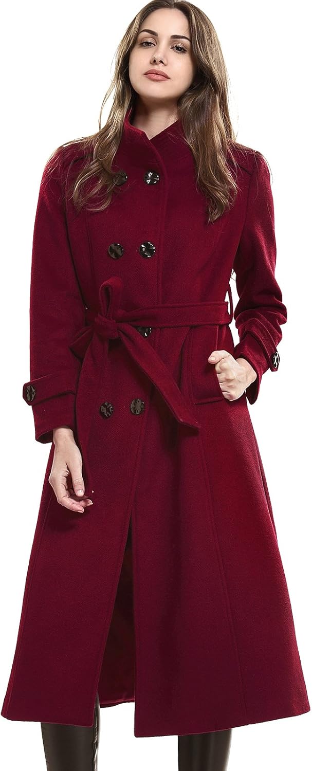 Escalier Women's Wool Trench Coat Winter Double-Breasted Jacket with Belts X-Lar...