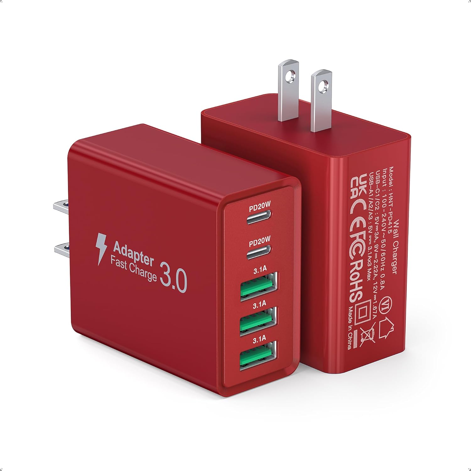 USB C Wall Charger Block, 2Pack 50W USB C Charger 5-Port PD Fast Charging Blocks...