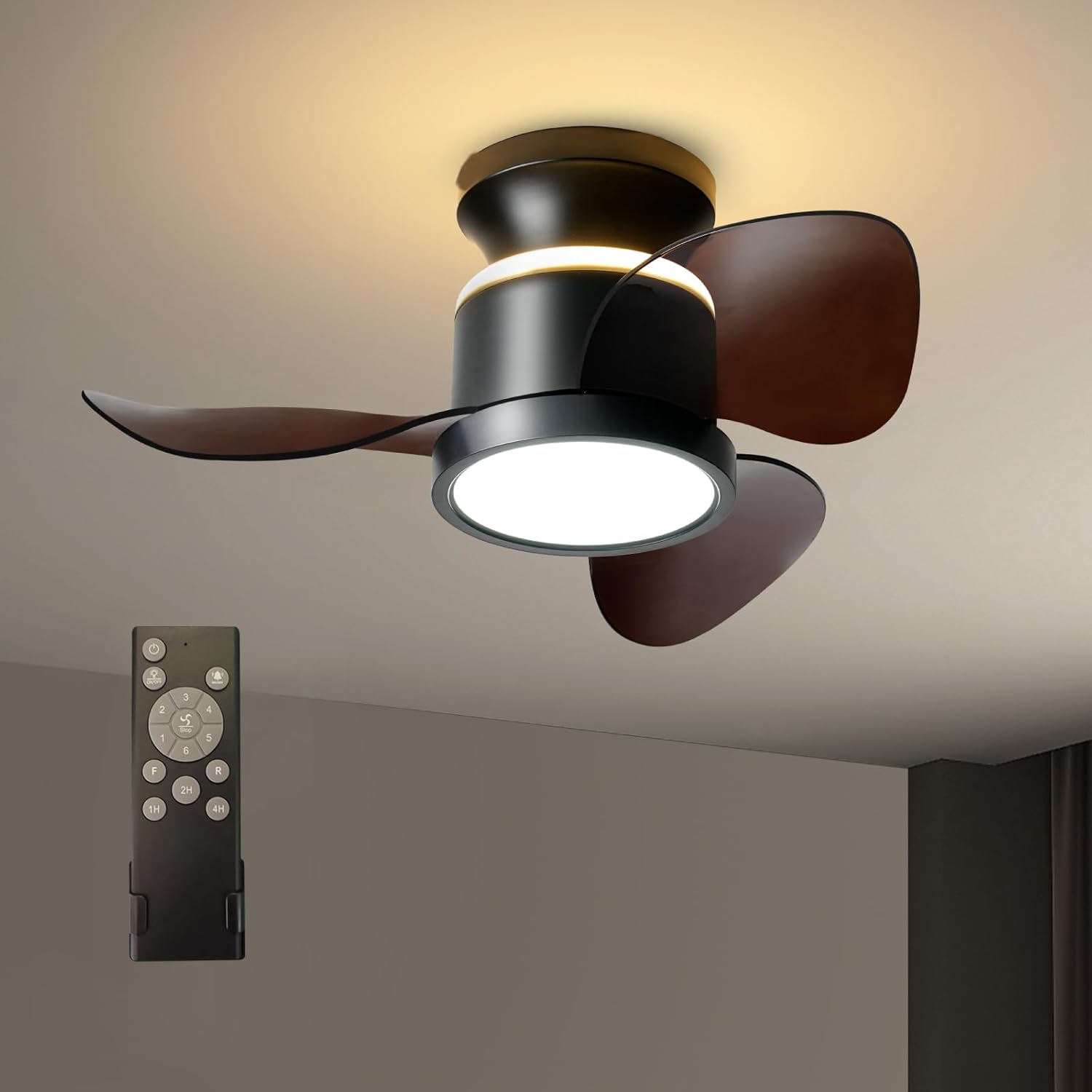 TALOYA Black Ceiling Fans with Up/Down Lights， 22 Inch Small Ceiling Fan DC Mot...