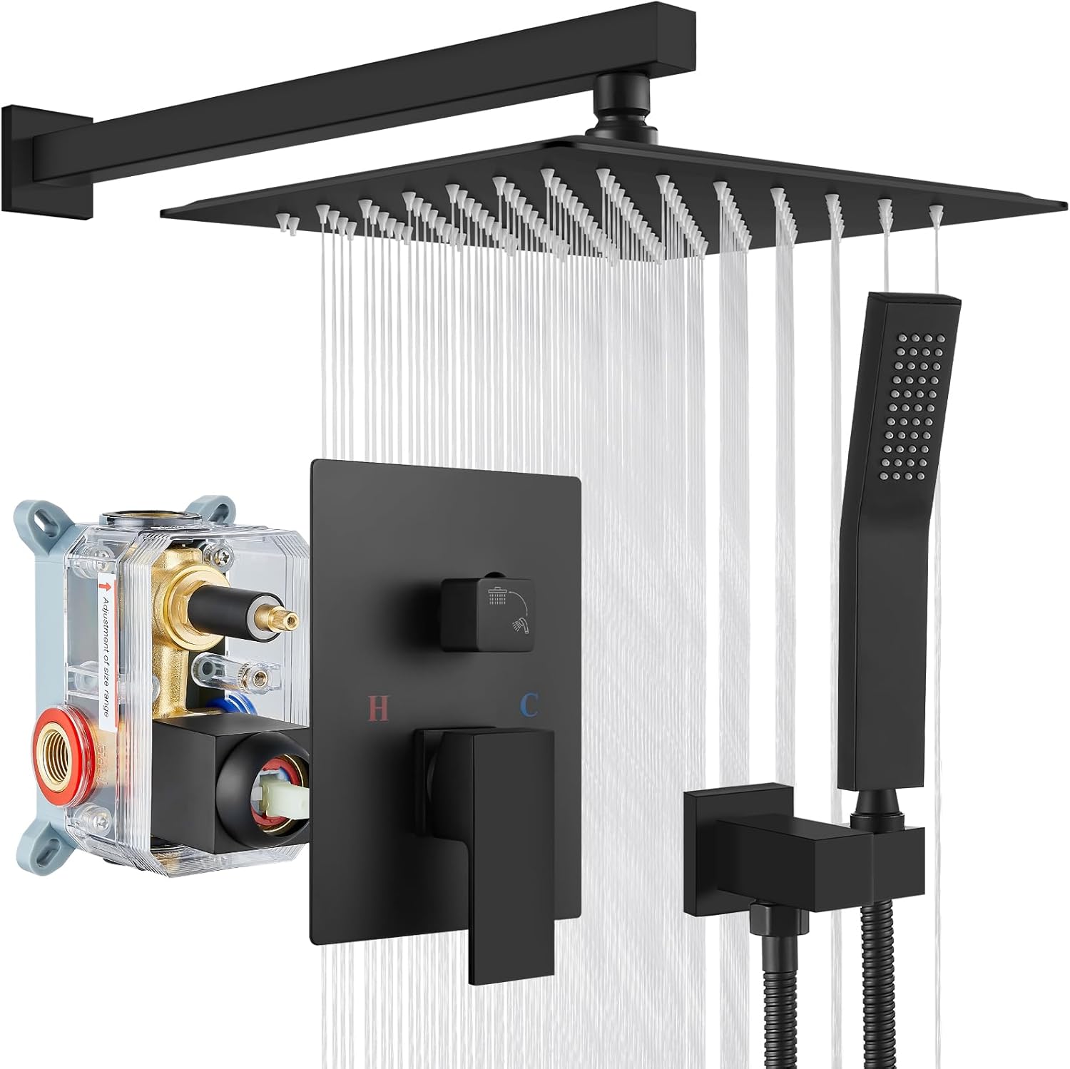 gotonovo Rainfall Bathroom Shower System Rain Shower Head and Handle Set Wall Mo...