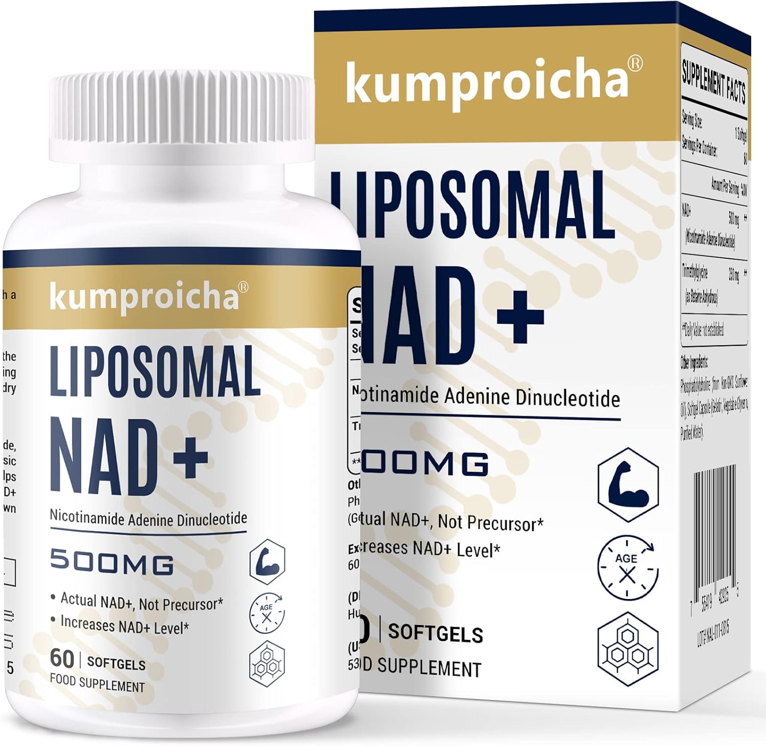 Liposomal NAD+ 500mg with TMG 250mg Softgels, Actual NAD+ Supplement for Cellula...