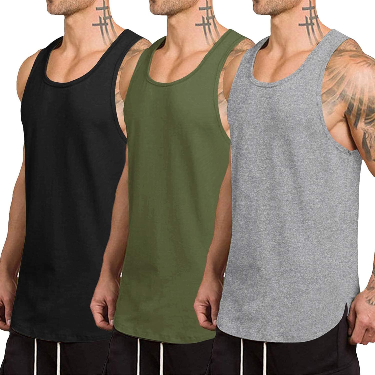 COOFANDY Men's 3 Pack Quick Dry Workout Tank Top Gym Muscle Tee Fitness Bodybuil...