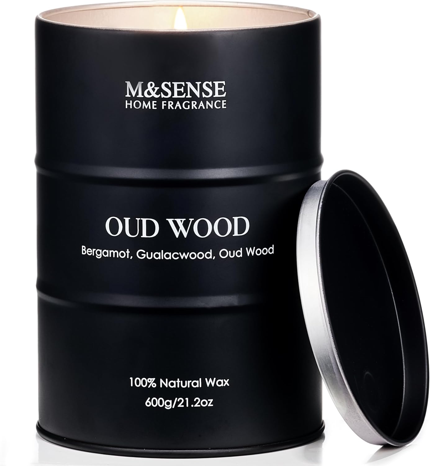 M&SENSE Oud Wood Large Scented Candles Gifts for Men，600g 130 Hours Highly Scen...