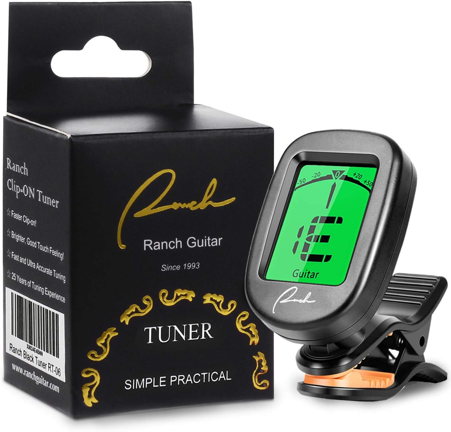 Ranch Guitar Tuner Clip On for Acoustic/Electric Guitar, Ukulele, Violin, Bass,...